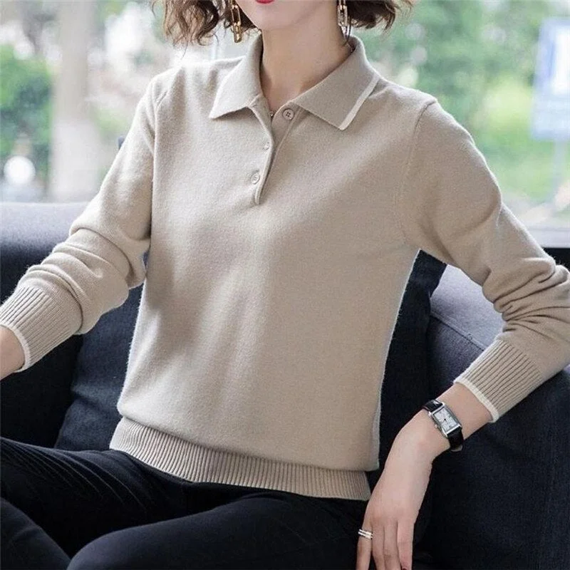 2020 Fashion Doll Collar Knitted Sweater Middle aged Women Autumn Winter Pullover Casual Top Plus Size Bottoming Sweaters KW214