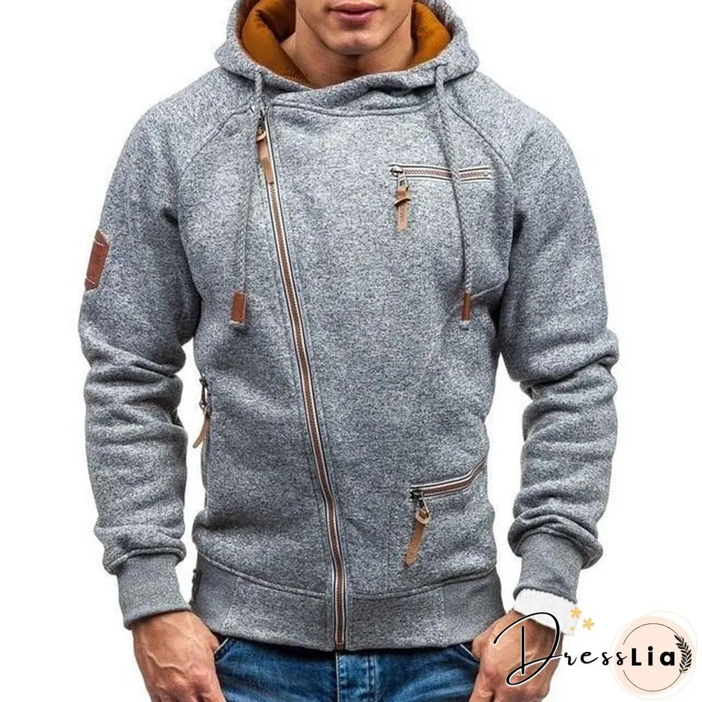 Hoodie Casual Solid Long Sleeve Hoodies Sweatshirts Slim Zipper Hoody Sweatshirt Men Hooded Streetwear