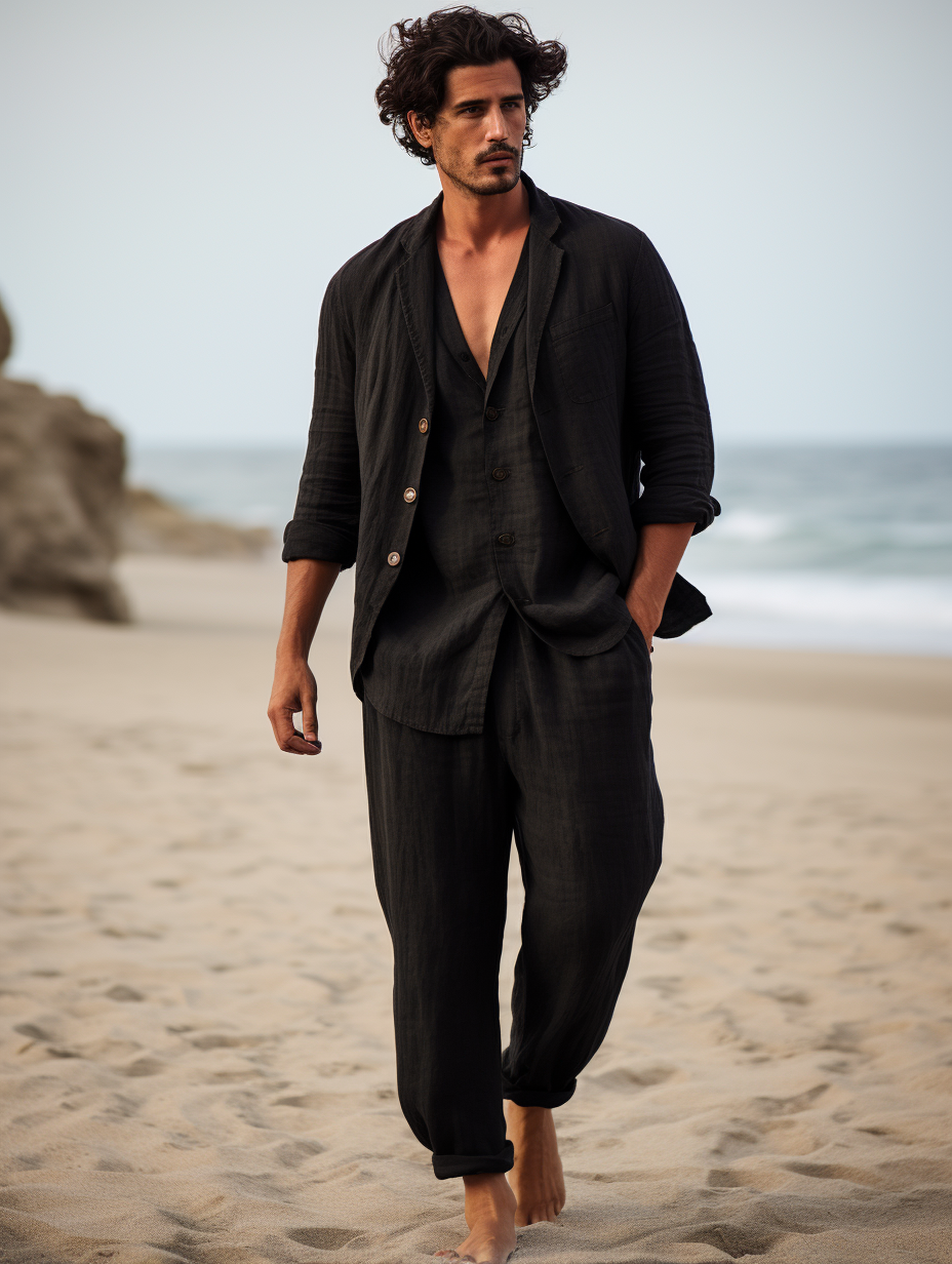 Black Causal Linen Suit Jacket