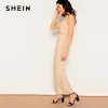 SHEIN Khaki Twist Cutout Front Wide Leg Halter Sleeveless Jumpsuit Women Mid Waist Wide Leg Highstreet Summer Slim Jumpsuits