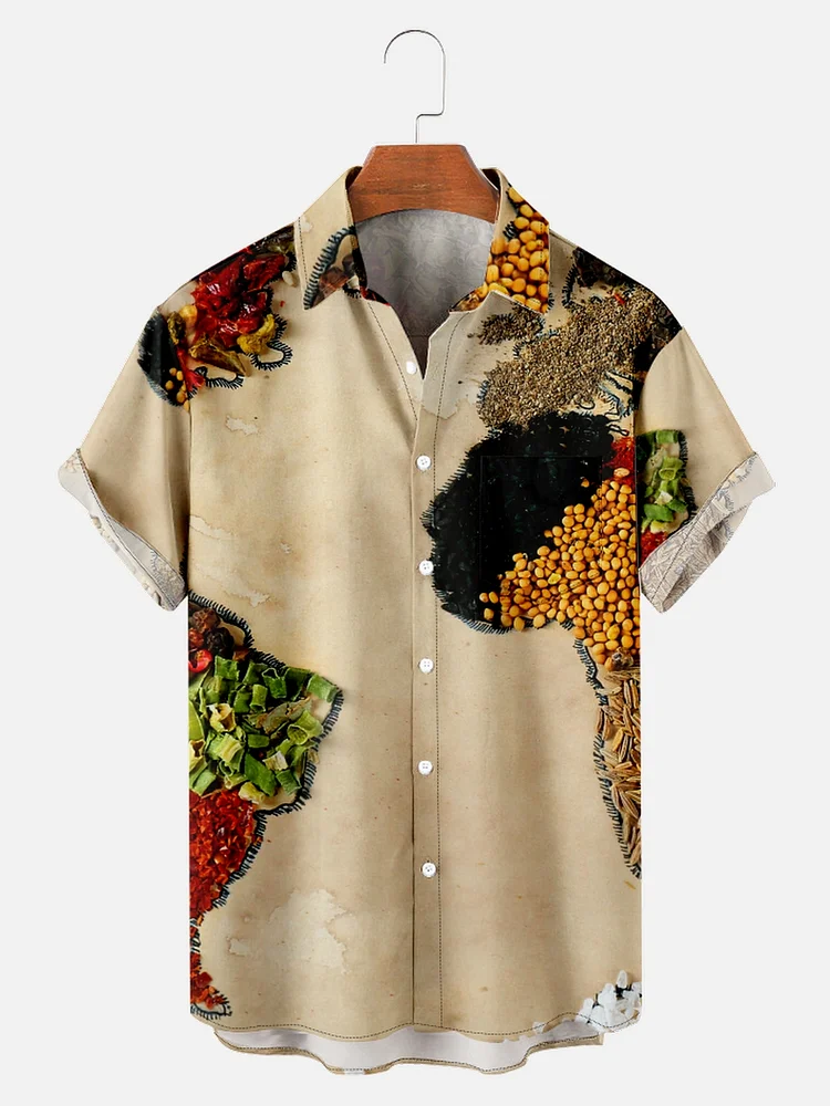 World Map Casual Loose Men's Plus Size Short-Sleeved Shirt