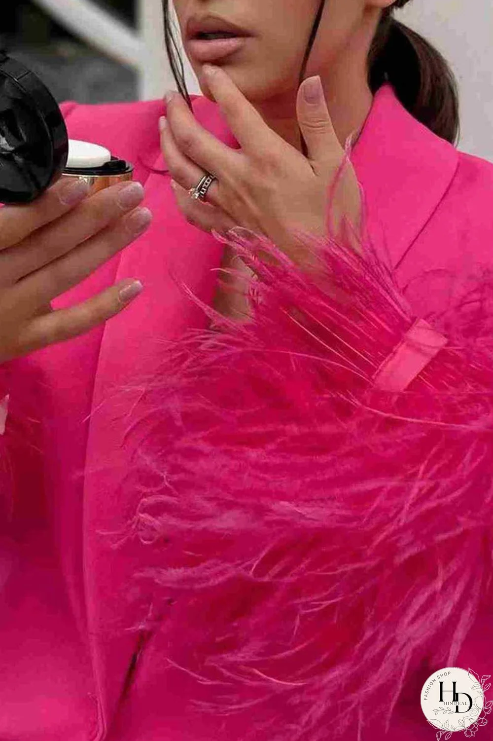 Black Casual Solid Patchwork Buttons Feathers Turn-back Collar Outerwear