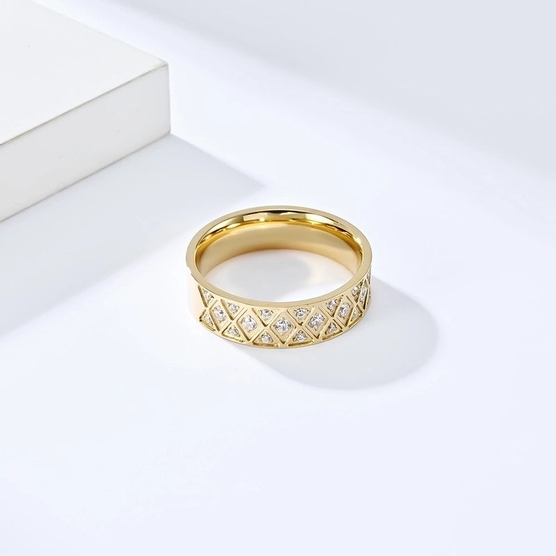 Streetwear Star 304 Stainless Steel Rhinestones 18K Gold Plated Plating Inlay Rings