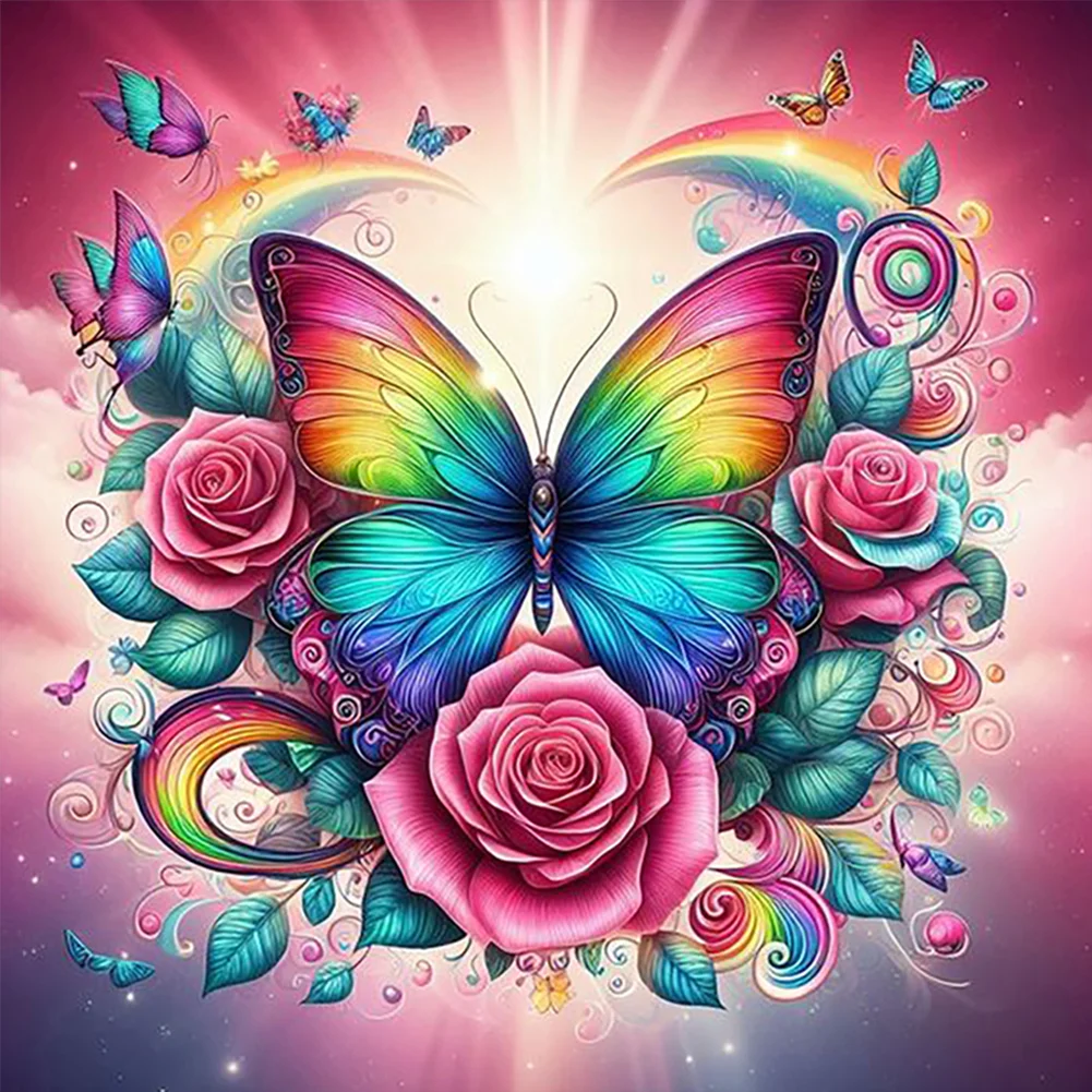 Full Round Diamond Painting - Colourful Butterfly Flower(Canvas|30*30cm)