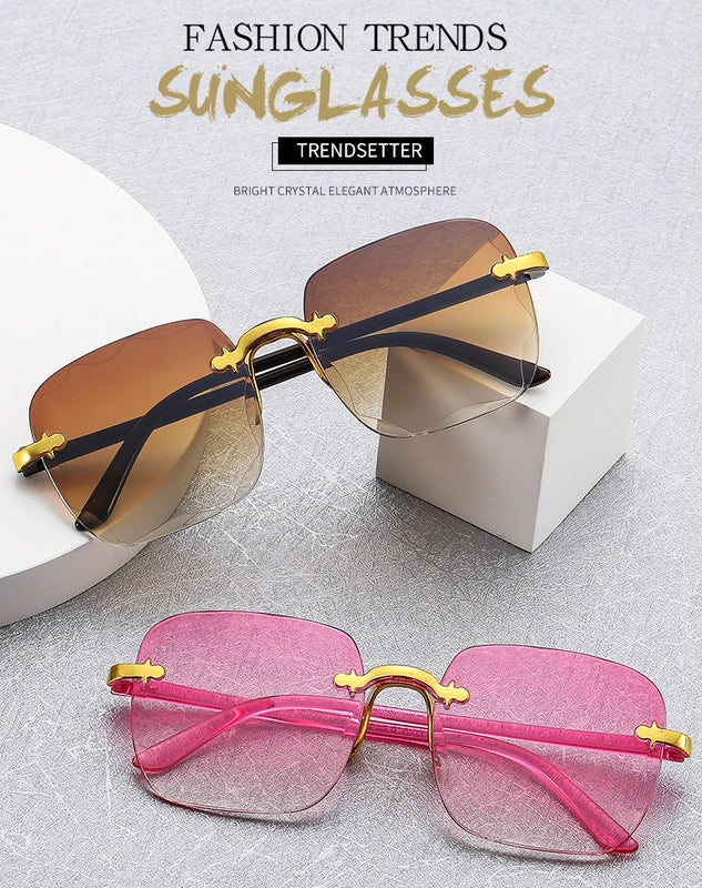 New Frameless Sunglasses Fashion Trendy Sunglasses Women's Big Face Slimming Sunglasses Square Glasses