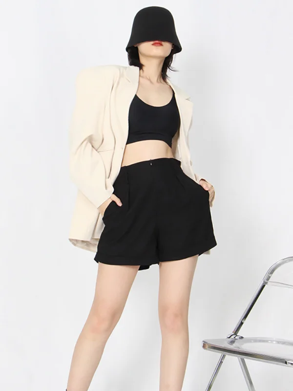 Women's suit collar shoulder pad casual suit jacket Flusfy