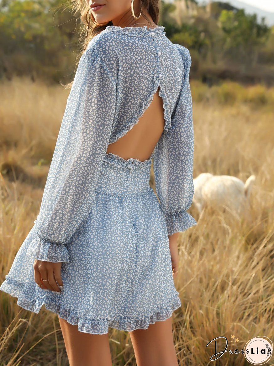 Leopard Print Long Sleeve Cake Dress