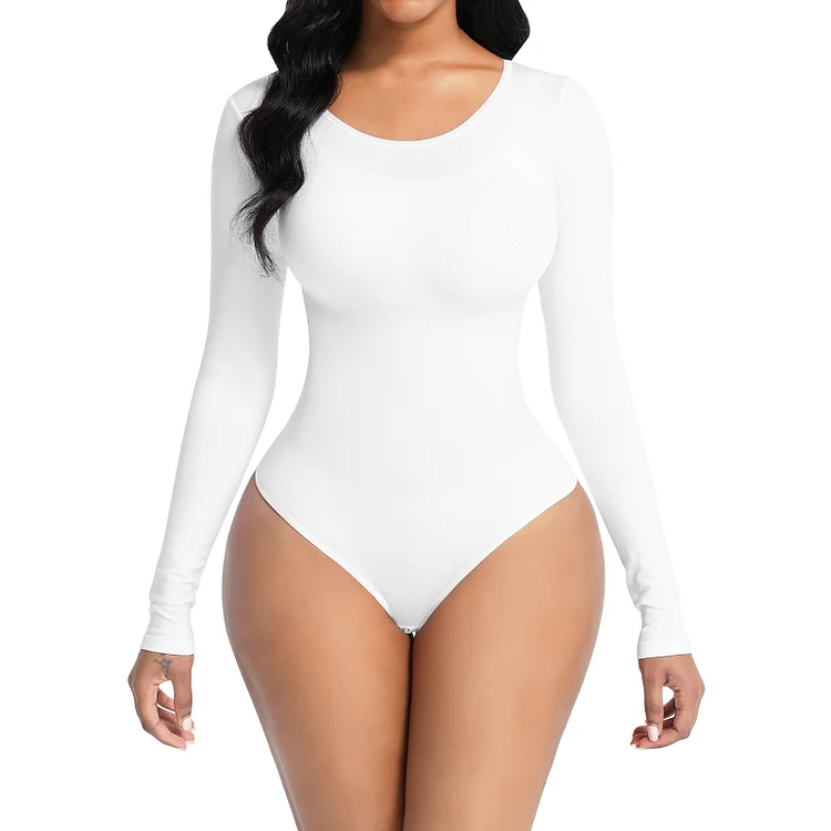 Wholesale White Seamless Long Sleeve One-piece Bodysuit Corset Shapewear