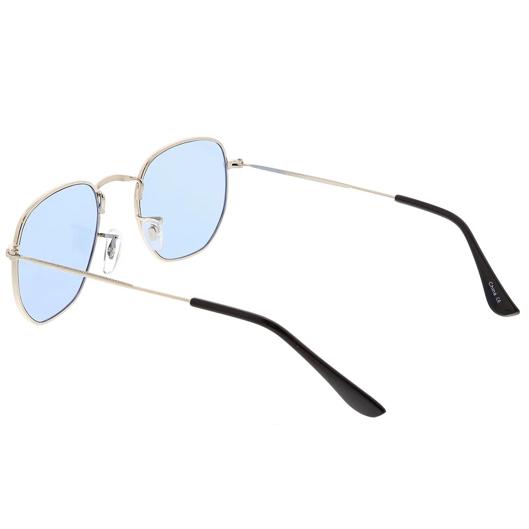 Modern Geometric Hexagonal glasses Metal Slim Arms Colored Tinted Flat Lens 51mm