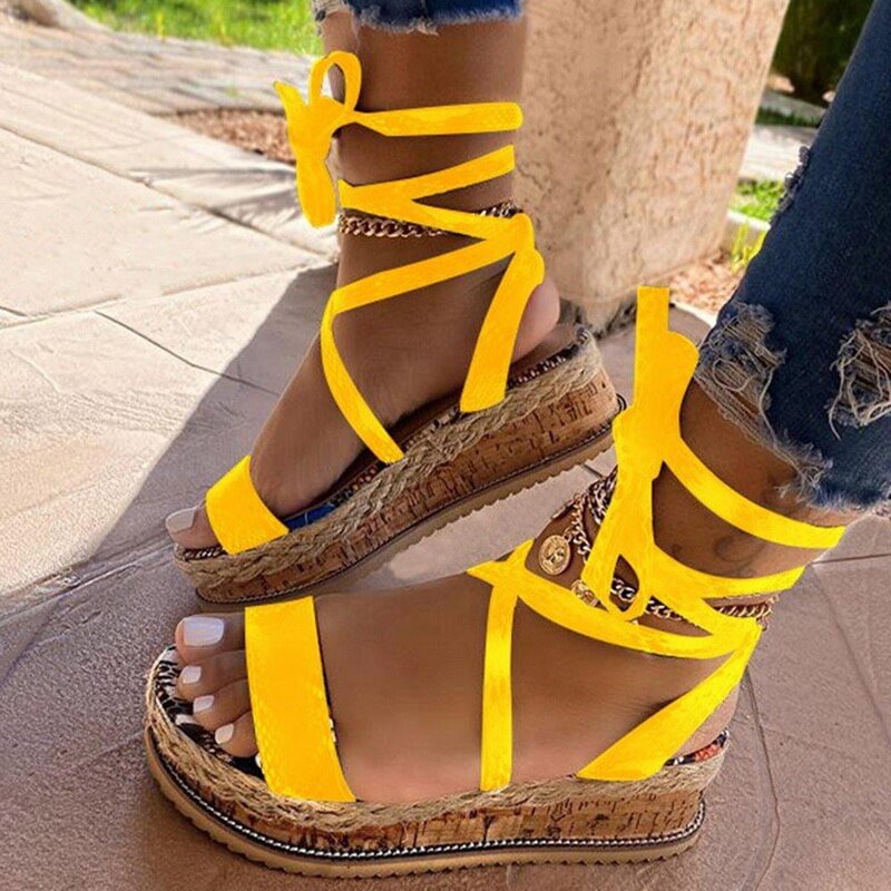 New Summer Women Snake Sandals Platform Heels Cross Strap Ankle Lace Peep Toe  Beach Party Ladies Shoes Zapatos Sandals