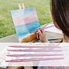 (US Local)4Pcs Watercolor Paint Brushes Long Handle Brushes for Artist Students (Pink)