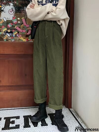 Corduroy High Waist Cropped Straight Pants