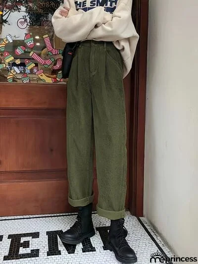 Corduroy High Waist Cropped Straight Pants