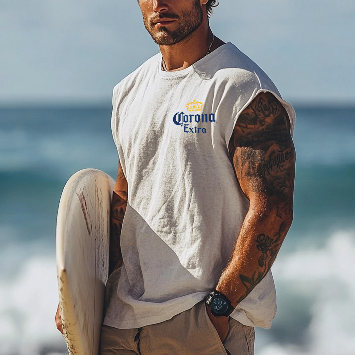 Men's Vintage Surfing Oversized Street Style Print Tank Top / TECHWEAR CLUB / Techwear