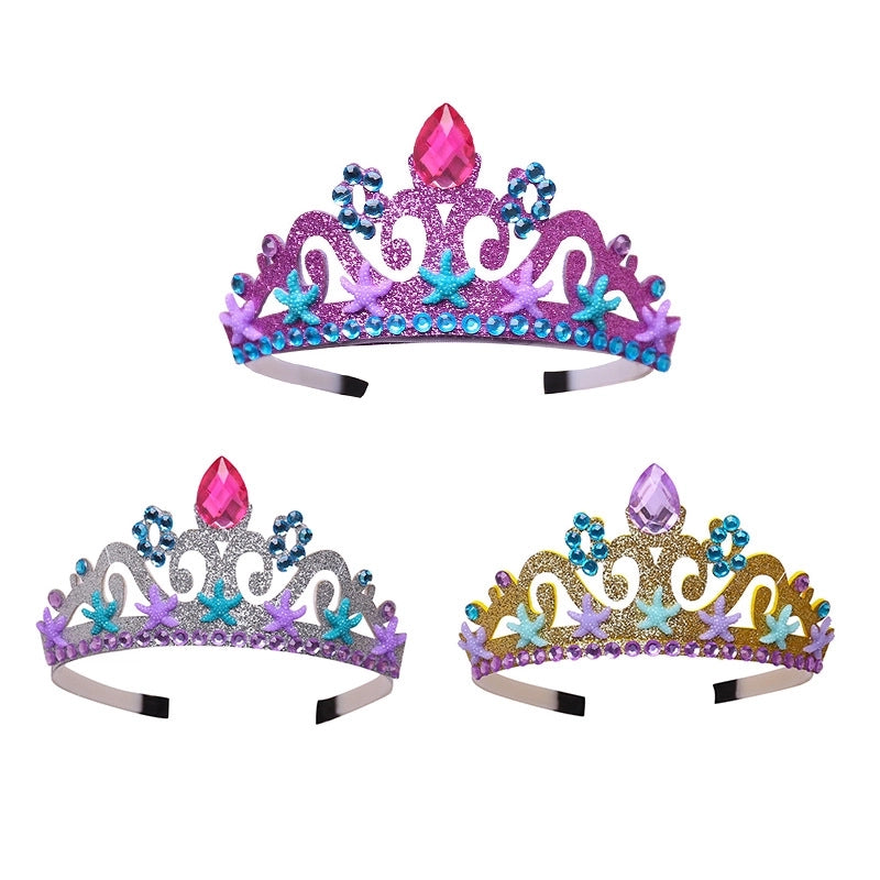 Crown Hairband Korean Headwear Mermaid Crown Rhinestone Children's Jewelry Princess Crown Festival Hairband