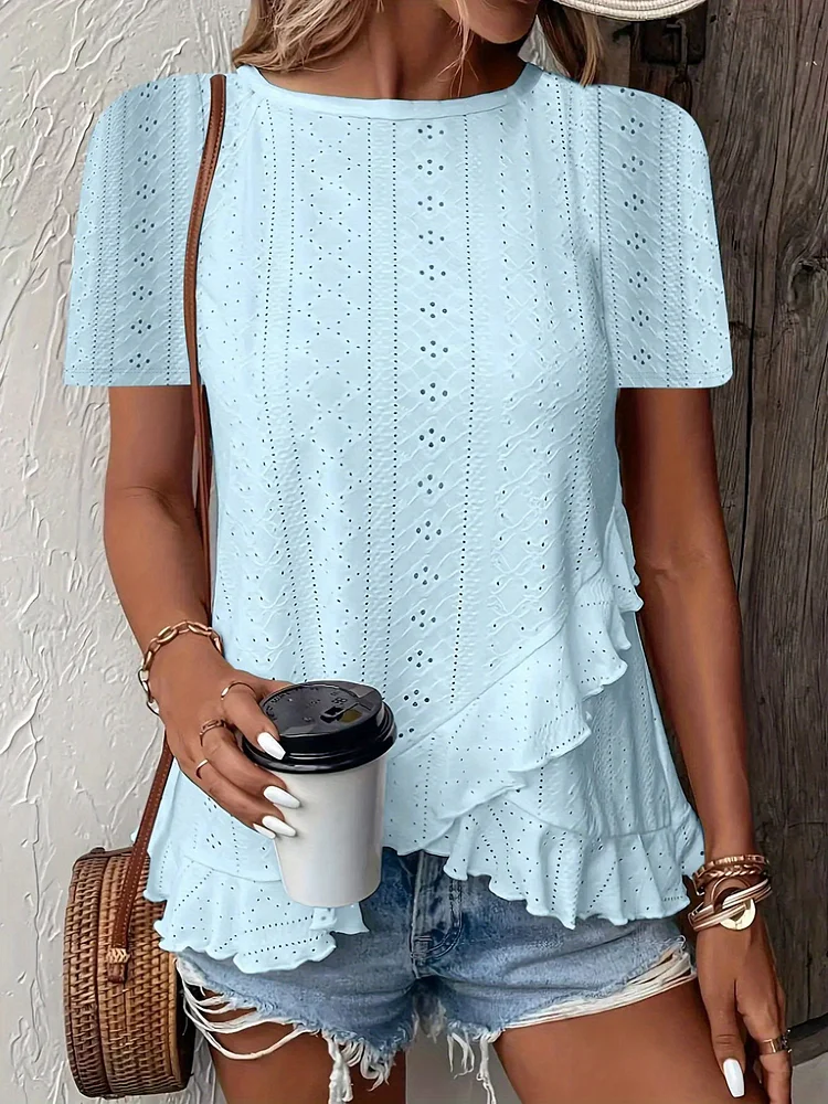 Women's Summer Fashion Casual Short Sleeve Solid Color Crew Neck T-Shirt With Asymmetric Hem