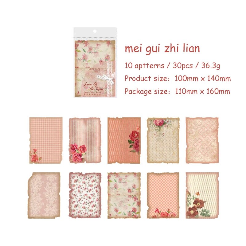 Journalsay 30 Sheets Gentle Wind Series Vintage Literary Flower Material Paper