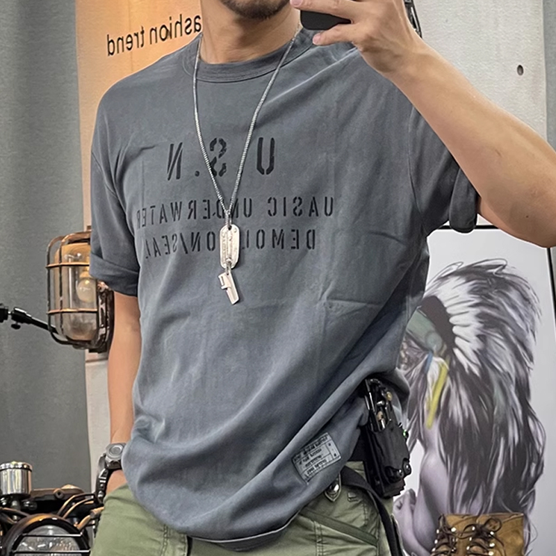 Retro Washed Distressed 300g Heavyweight Cotton Short-Sleeved T-Shirt