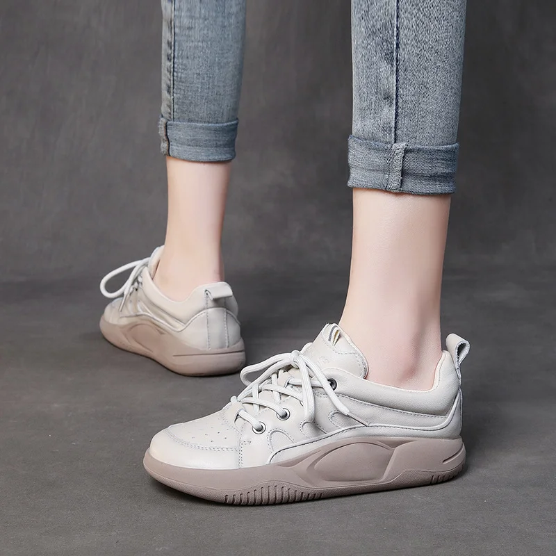 Yyvonne Layer Of Cowhers Casual Lace Handmade Women's Shoes Early Spring New Leather Flat-Solt Sports Wind Soft Sole Single Shoe Doll