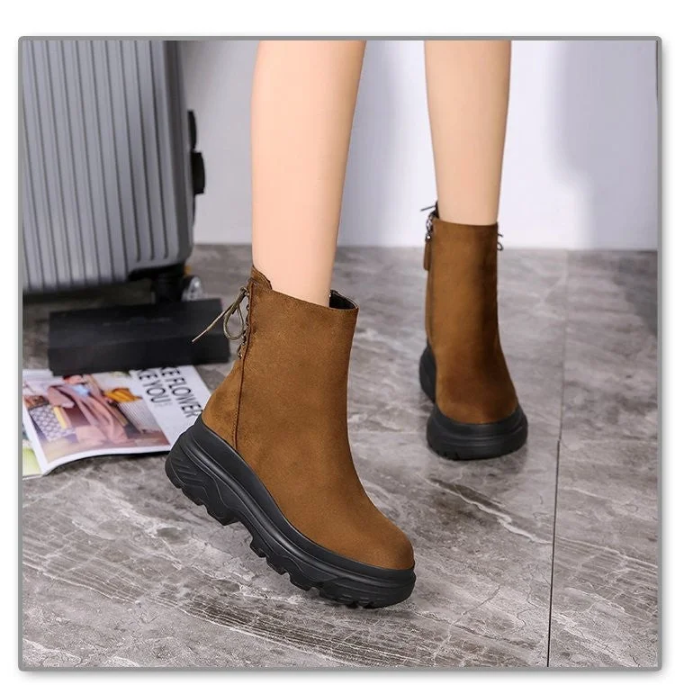 HOT Winter New Casual Platform Women's Snow Boots High Heel Waterproof Warm Pluss Female Short Boots Lace Up Woman Cotton Shoes