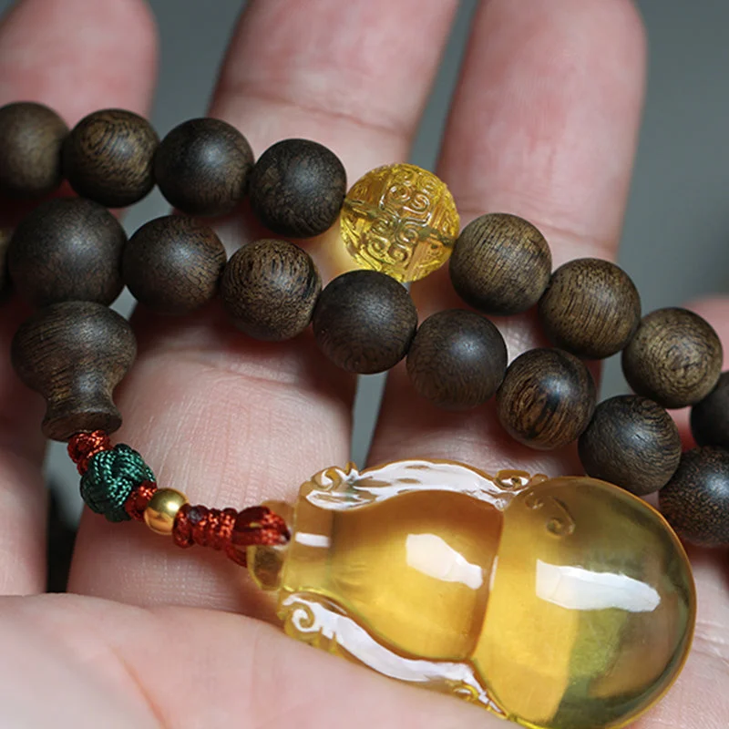 999 Gold 108 Mala Beads Nha Trang Agarwood Amber Turquoise Prayer Meditation Bracelet