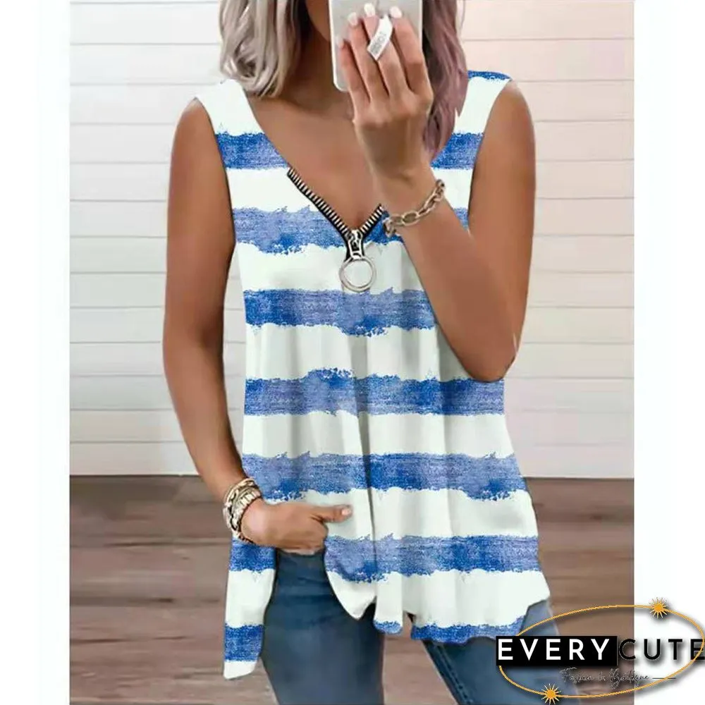Zip Up Sleeveless Tank Blouse Top