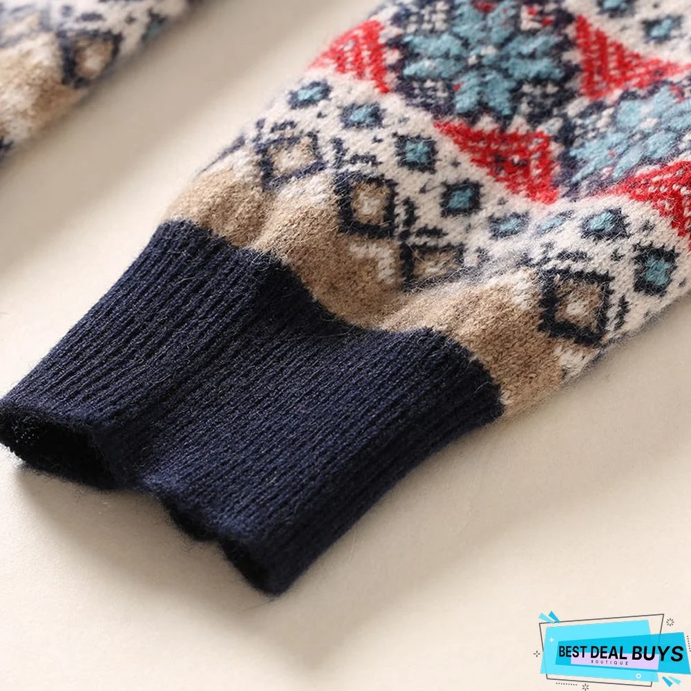 Retro Striped Round Neck Sweater