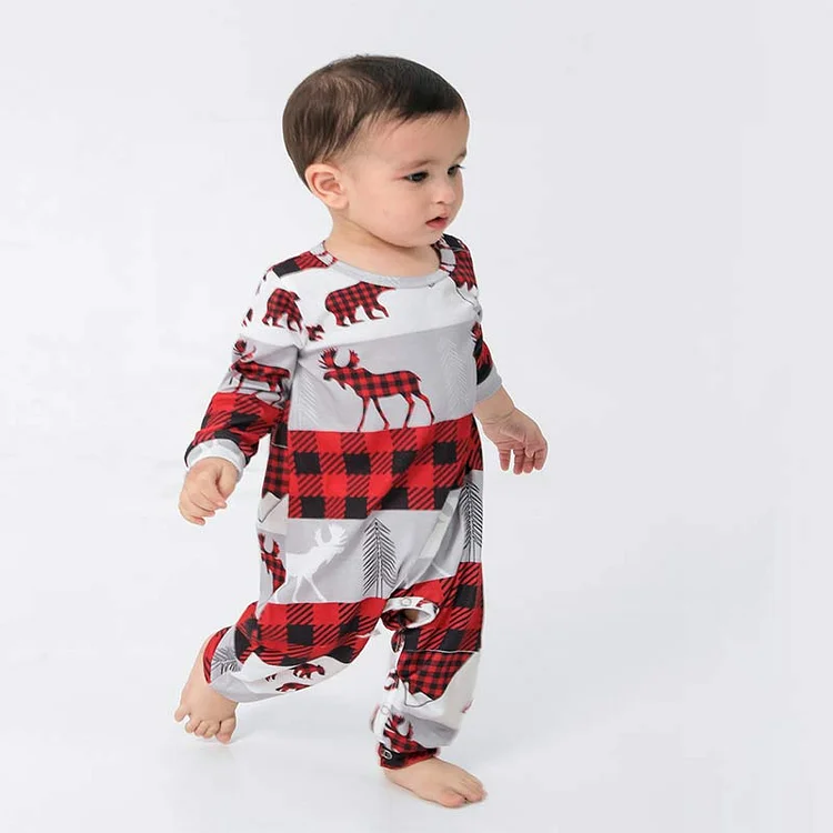 Family Matching Plaid Deer Pajamas Set with Pet Dog Clothes