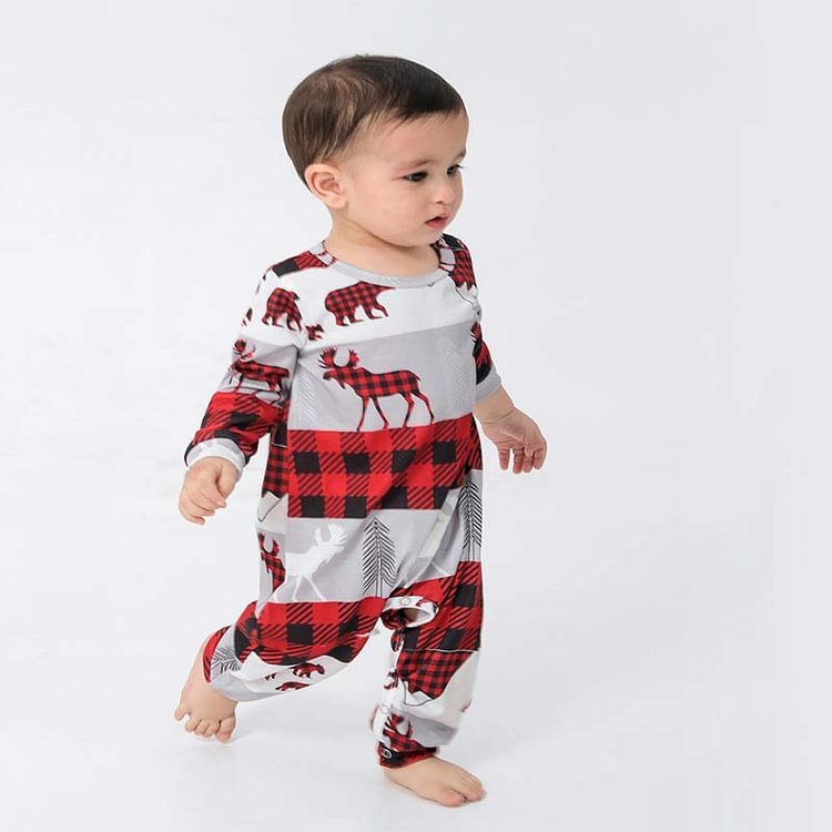 Family Matching Plaid Deer Pajamas Set with Pet Dog Clothes