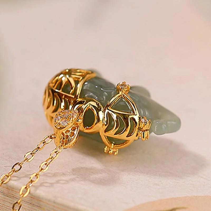 925 Sterling Silver Jade Elephant Blessing Fortune Necklace Chain Pendant