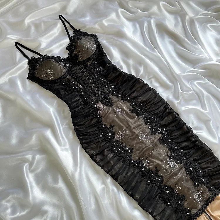Women's Black and Cream Dress