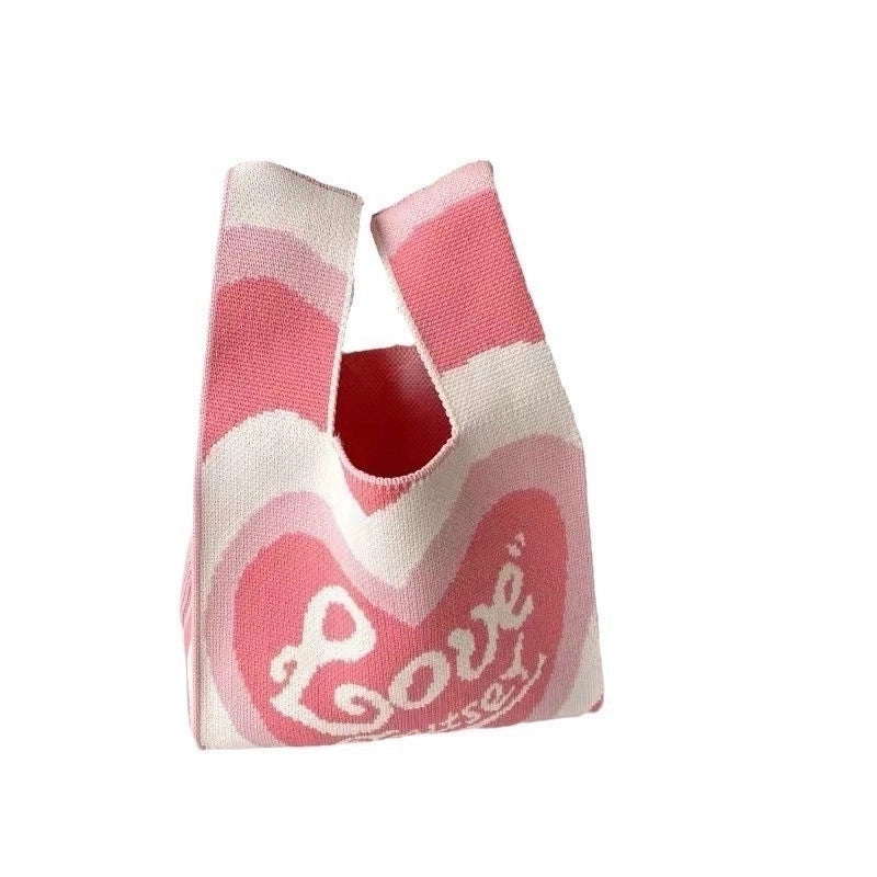 Women’s Medium Knit Letter Heart Shape Flower Cute Square Open Square Bag