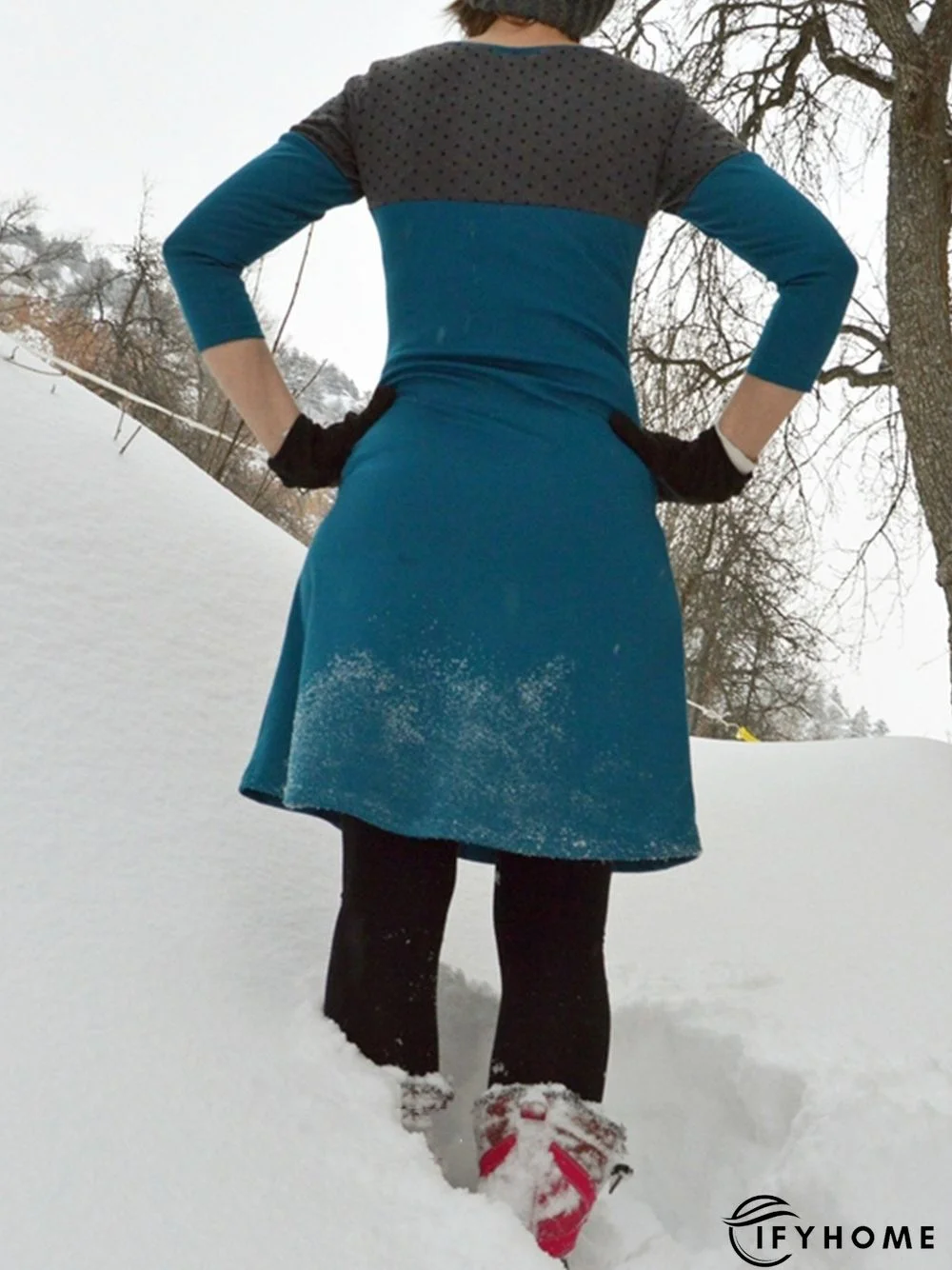 Casual Cotton-Blend Paneled Knitting Dress | IFYHOME