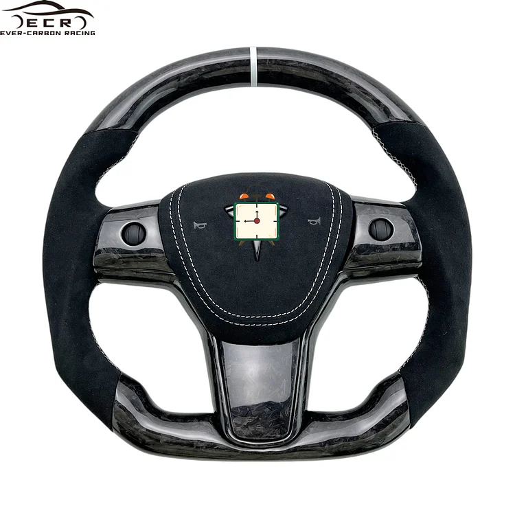 Ever-Carbon Racing ECR Best Selling Forged Carbon Fiber Steering Wheel For New Style Steering Wheel Car Flat Tesla