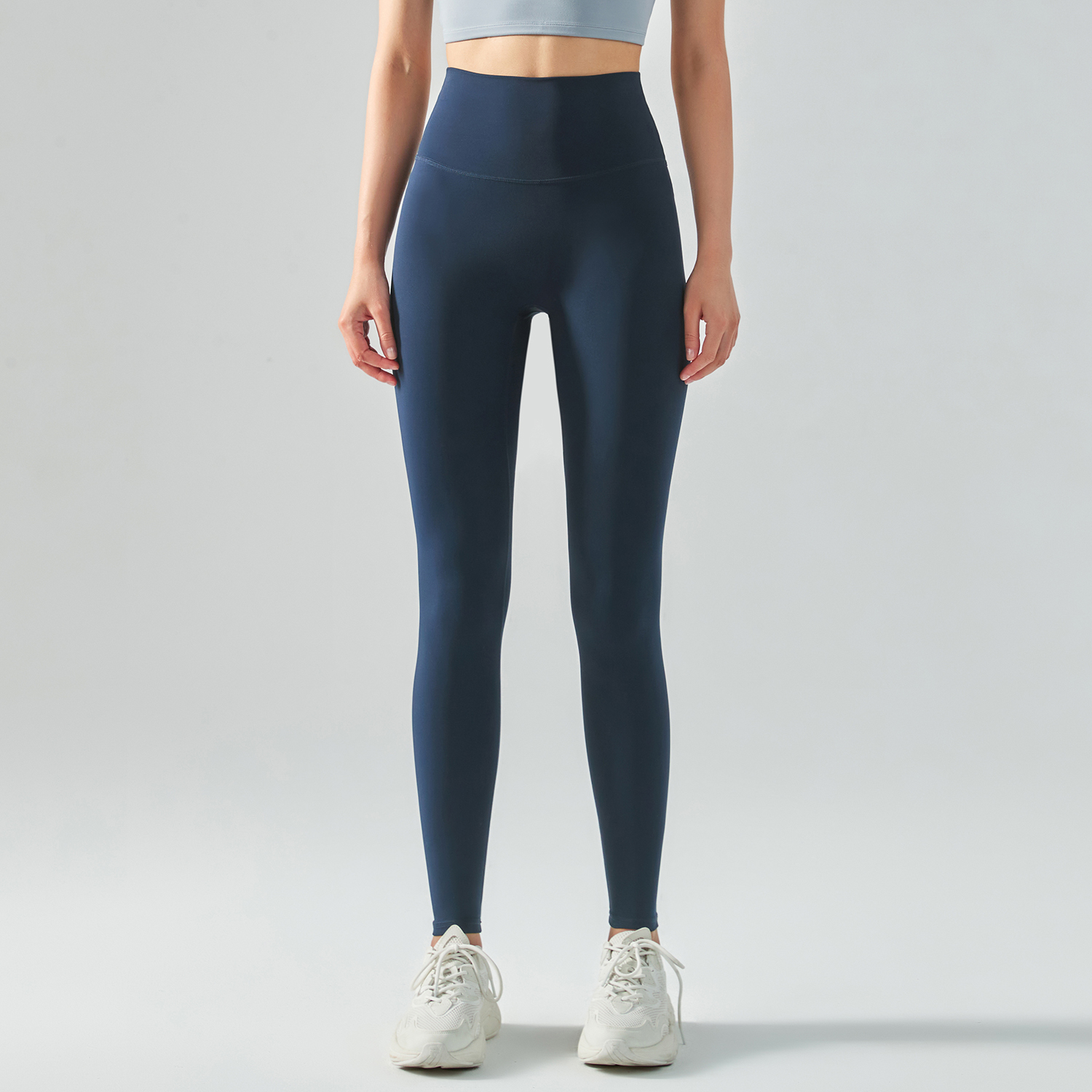 Buy different colors and types of no camel toe slim fit wide waist bubble peach super stretch tummy control non see through nylon gym yoga pants on Hergymclothing True Navy