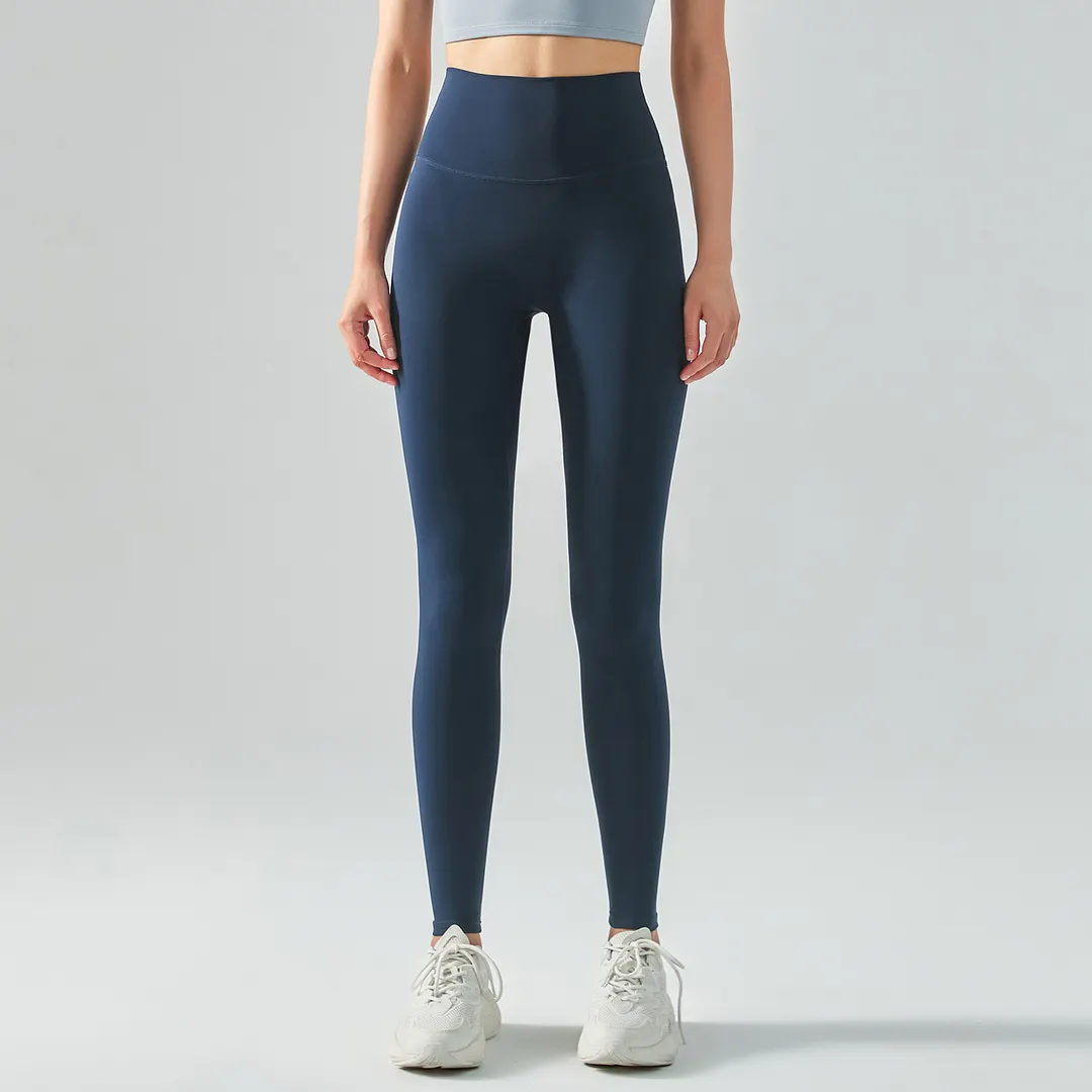 Buy different colors and types of no camel toe slim fit wide waist bubble peach super stretch tummy control non see through nylon gym yoga pants on Hergymclothing True Navy