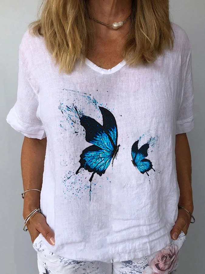 Butterfly Print Short-Sleeved Top