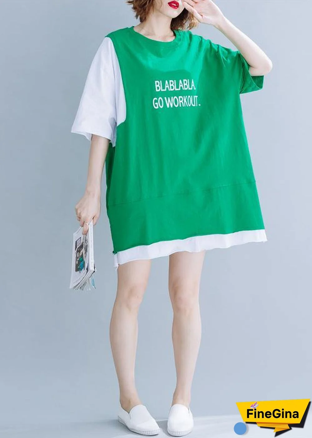 Organic green cotton tops women o neck half sleeve silhouette summer tops