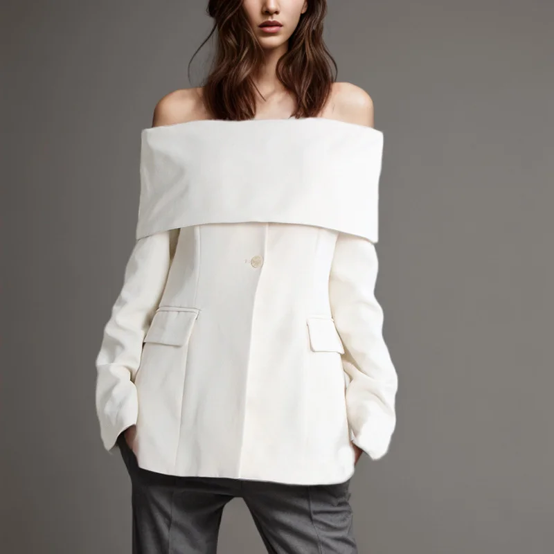 Toloer Toloer Retro Wind Autumn 2024 New One-Word Collar Long Sleeve Closed Waist Solid Color Medium Long Buckle Small Suit Jacket Female-Outfit Ideas
