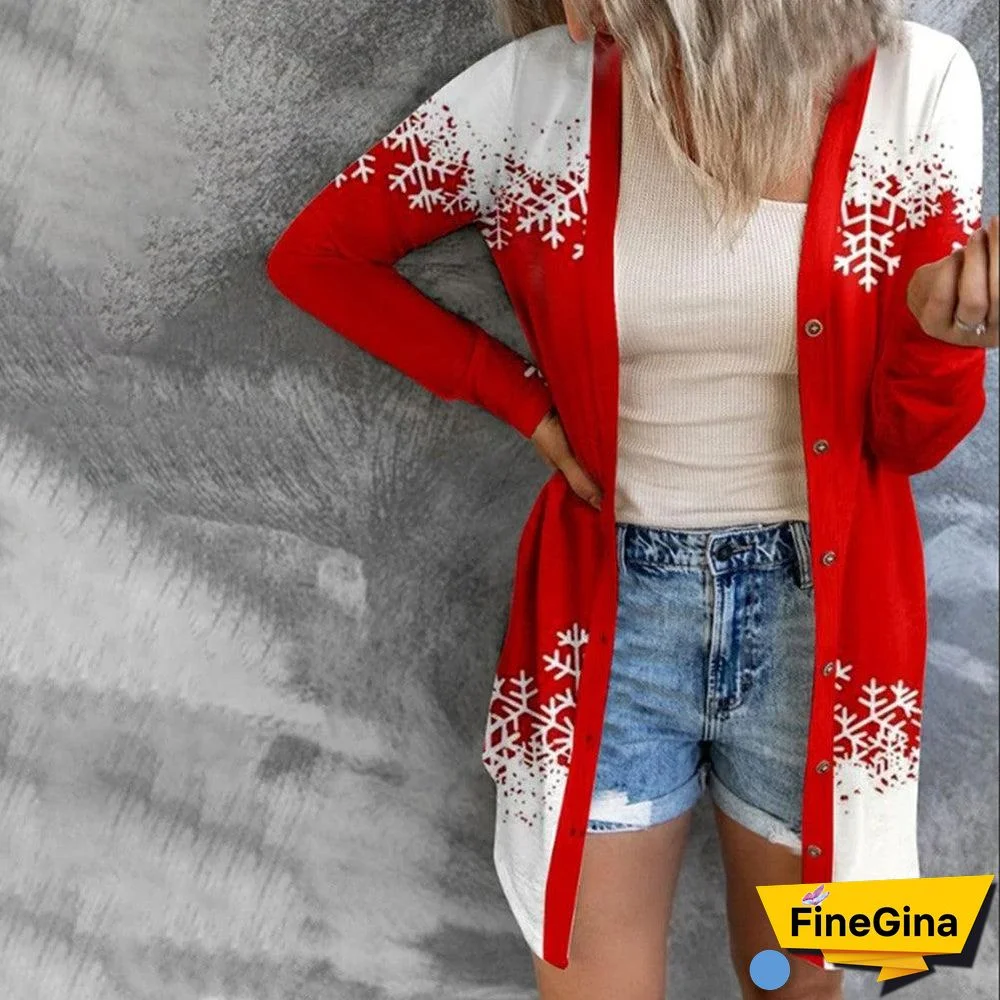 Red Long Sleeve Print Outerwear