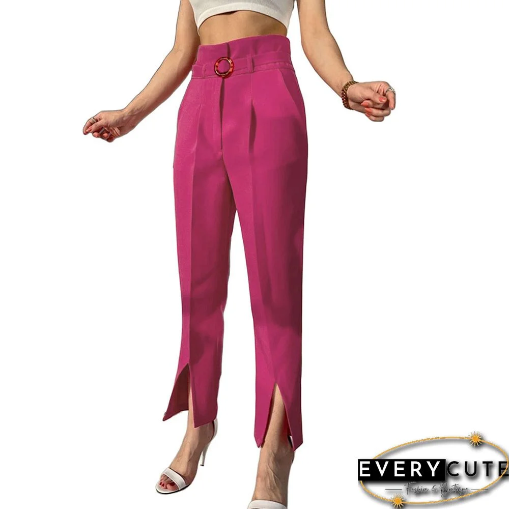 Rosy High Waist Straight Leg Cropped Pants with Slit