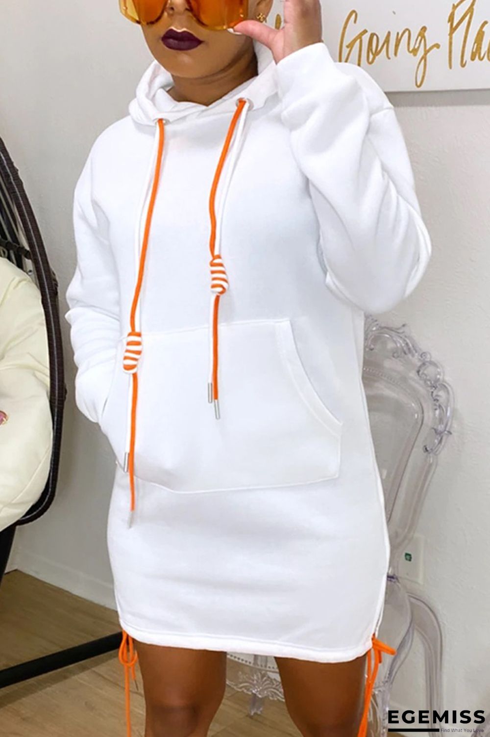 White Fashion adult Ma'am Street Cap Sleeve Long Sleeves Hooded Step Skirt skirt Solid Dresses | EGEMISS