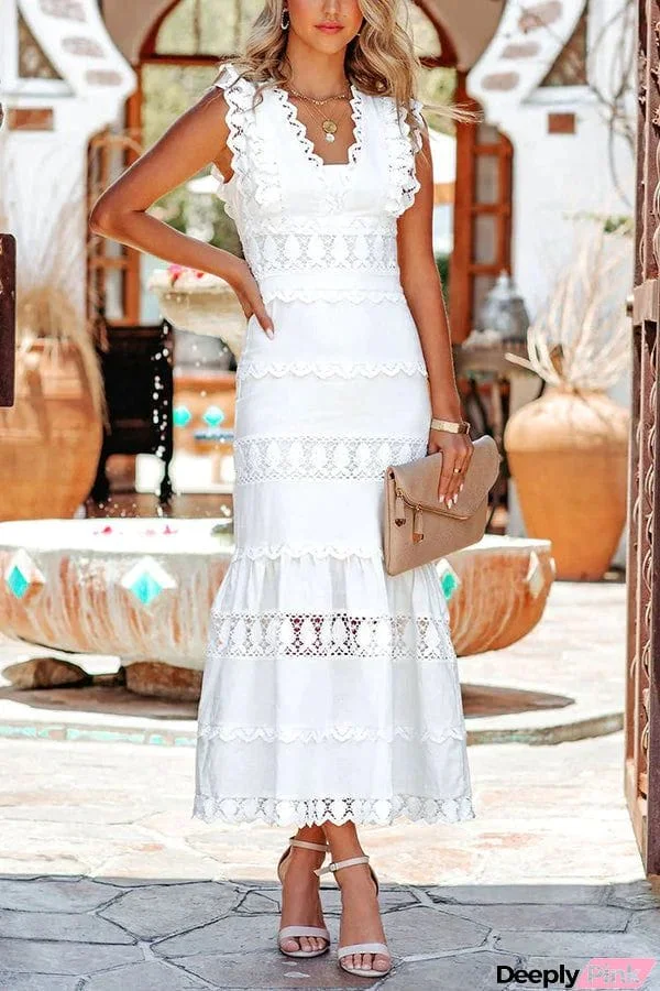 Be The One Crochet Lace Tiered Midi Dress