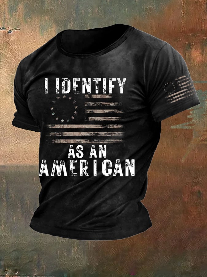Men's Vintage I Identify As An American Print Round Neck T-Shirt