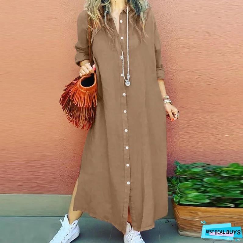 Women's Dresses, Cotton and Linen Shirts, Long Dresses, Japanese and Korean Casual Long Sleeved Cardigan Dresses