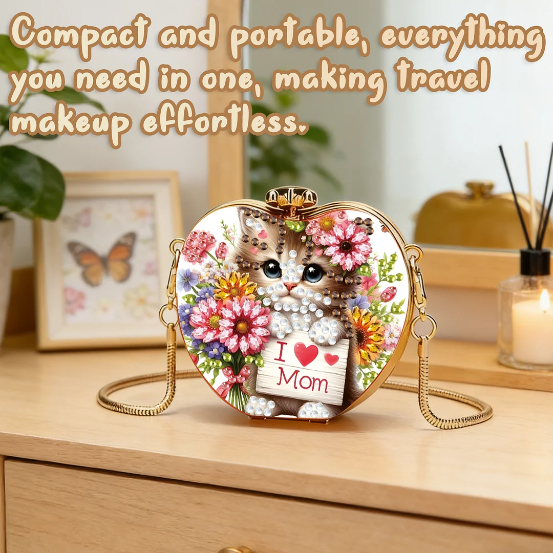 Cats and Flowers DIY Acrylic Love Diamond Art Painting Card Case Wallet with Chain Small Diamond Painting Crossbody Bag for Adults Women Girls Gift
