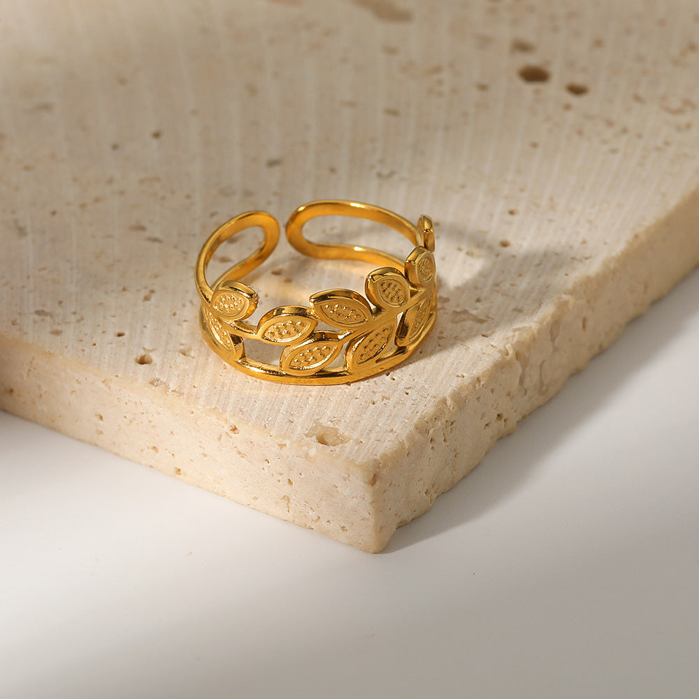 Women IG Style Leaf Geometric Stainless Steel Electroplating Rings