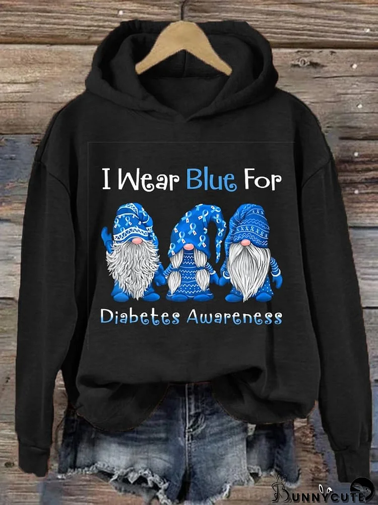 Women's I Wear Blue for Diabetes Awareness Gnomes Hoodie