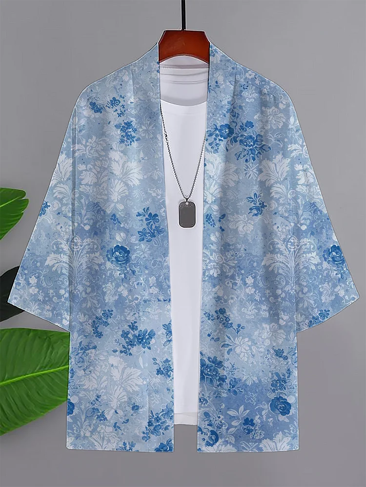 Men's Vintage Floral Print Casual Kimono Cardigan