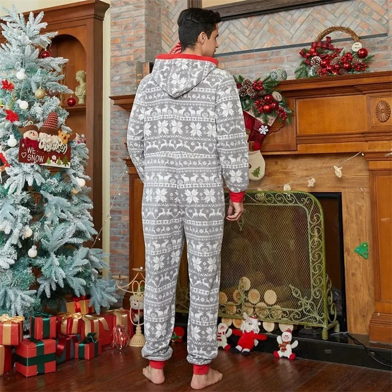 Christmas Allover Print Light Grey Family Matching Polar Fleece Thickened Long-sleeve